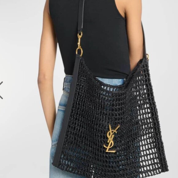 Yves Saint Laurent Handbags - Saint Laurent YSL Oxalis Black Woven Leather Shoulder Bag